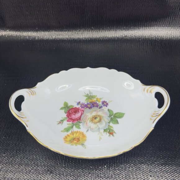 AK Kaiser Germany Gloria Fine Porcelain Dish Bowl With Handles Floral Pattern - Picture 10 of 14